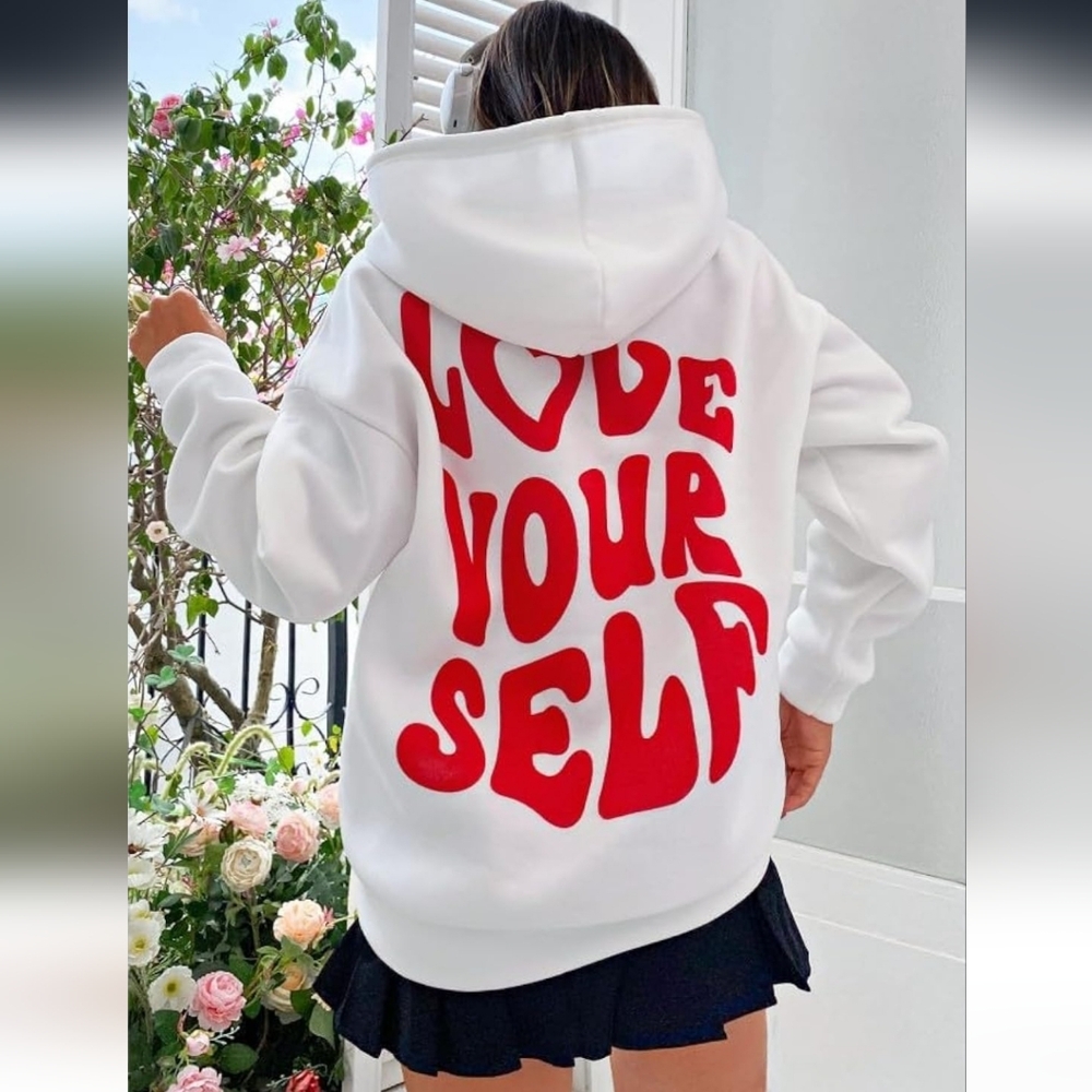 Love Your Self Hoodie Sweatshirt White Women's XS Shein - Picture 2 of 13
